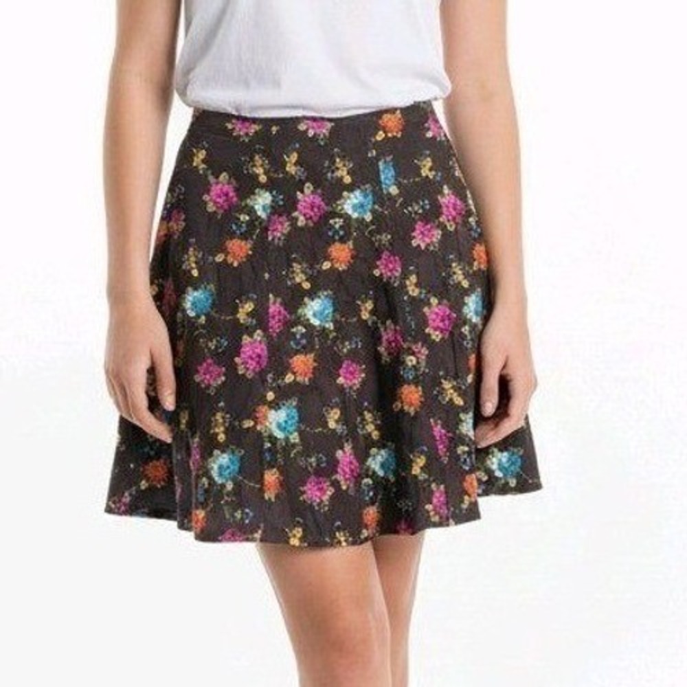 Johnny Was Skirt Floral Embroidered Brown Boho A-Line Size 4